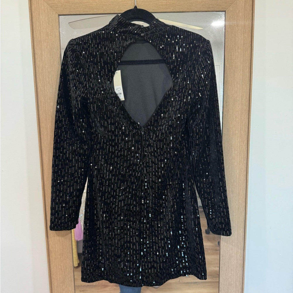 Francesca's Collections Black Sequin Long Sleeve Dress